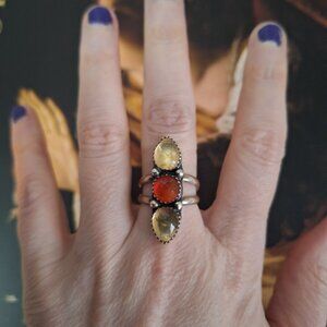Sterling silver citrine and carnelian ring